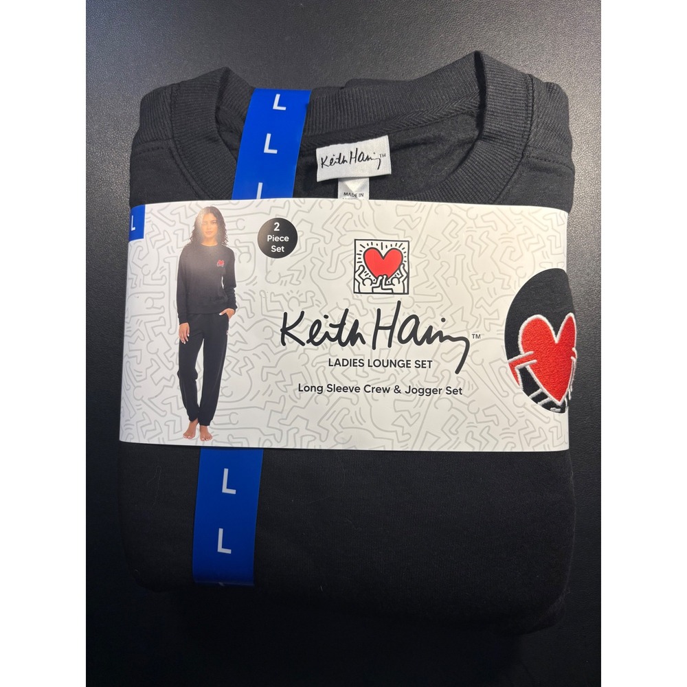 Keith Haring Large Lounge Set Women Black Long Sleeve Crew & Jogger Set